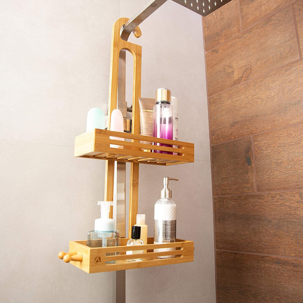 bamboo hanging shower caddy